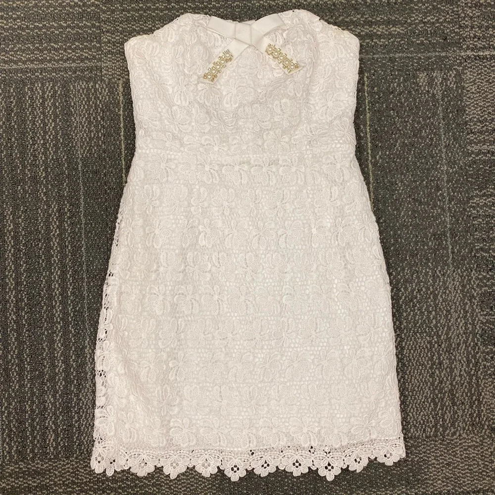 Lilly Pulitzer White Bumblebee Lace Larter Strapless Dress - Picture 3 of 12